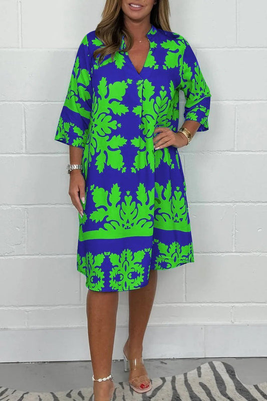 Tammy - Floral Print V Neck Midi Dress