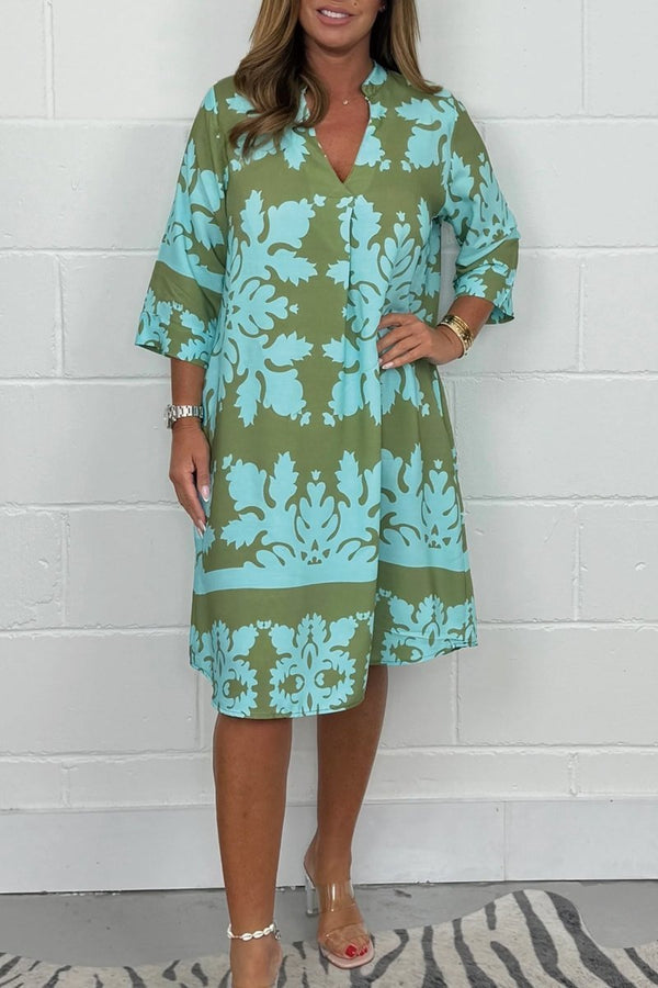 Tammy - Floral Print V Neck Midi Dress