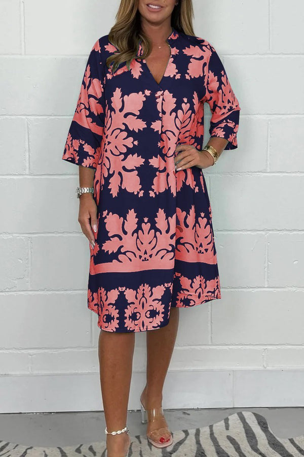 Tammy - Floral Print V Neck Midi Dress