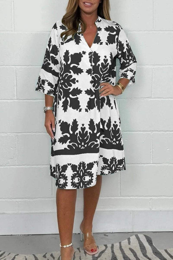Tammy - Floral Print V Neck Midi Dress