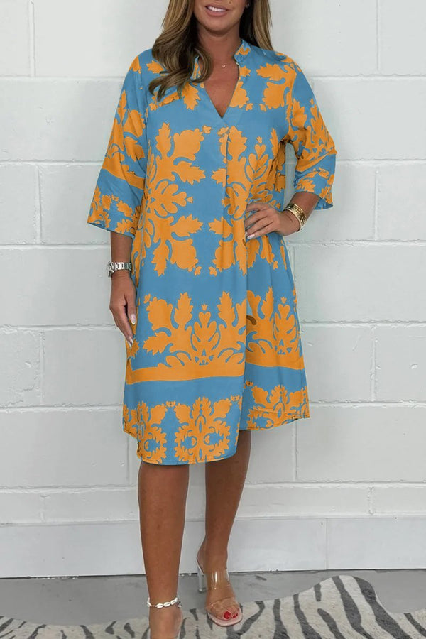 Tammy - Floral Print V Neck Midi Dress