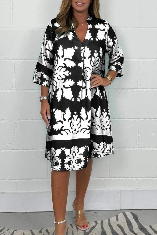 Tammy - Floral Print V Neck Midi Dress