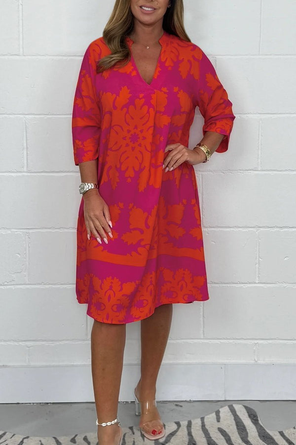 Tammy - Floral Print V Neck Midi Dress