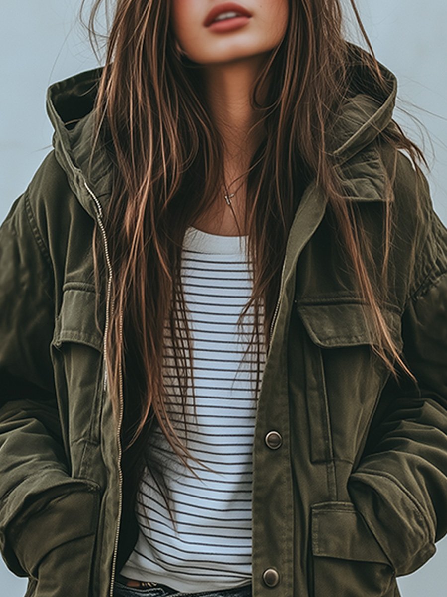 Naelani | Olive Hooded Utility Jacket