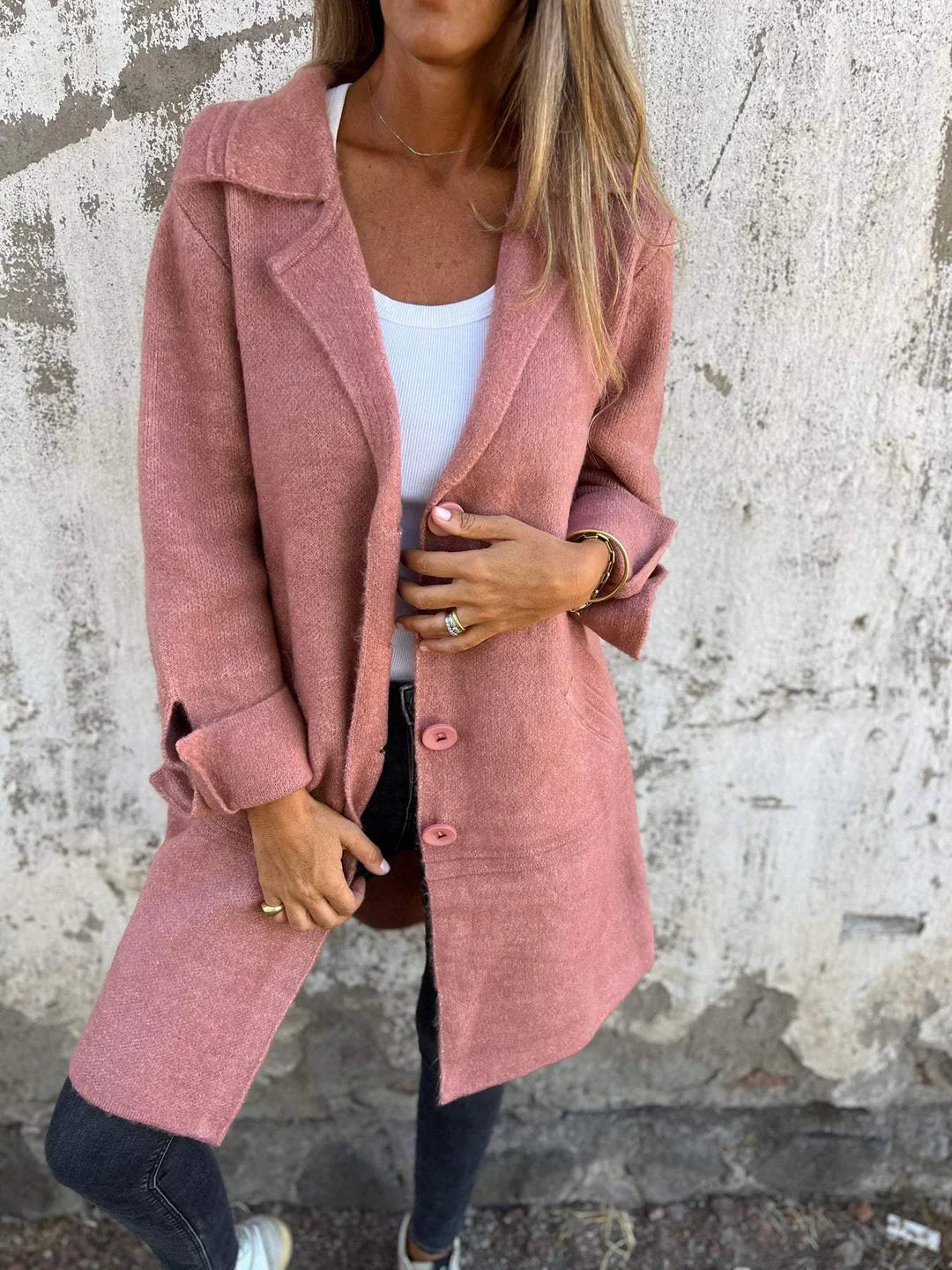 Baylea | Long Button Front Lapel Coat