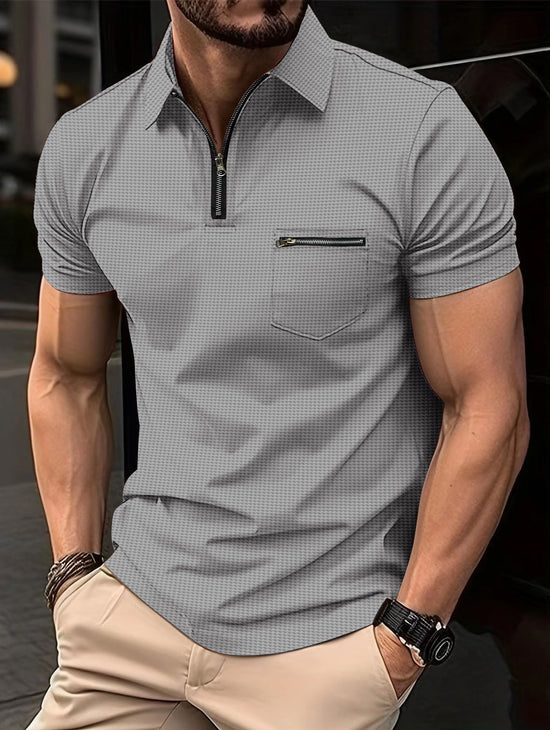 Felix | Polo Shirt with Waffle Texture and Zip Pocket