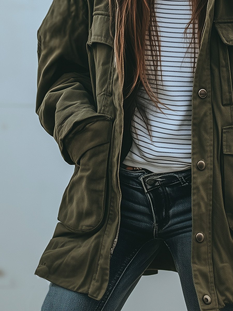 Naelani | Olive Hooded Utility Jacket