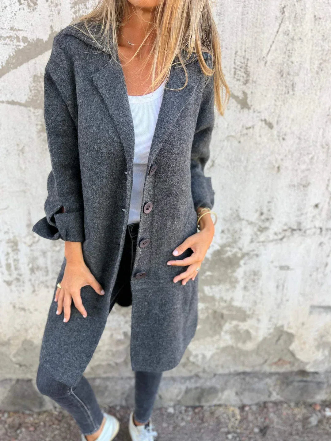 Baylea | Long Button Front Lapel Coat