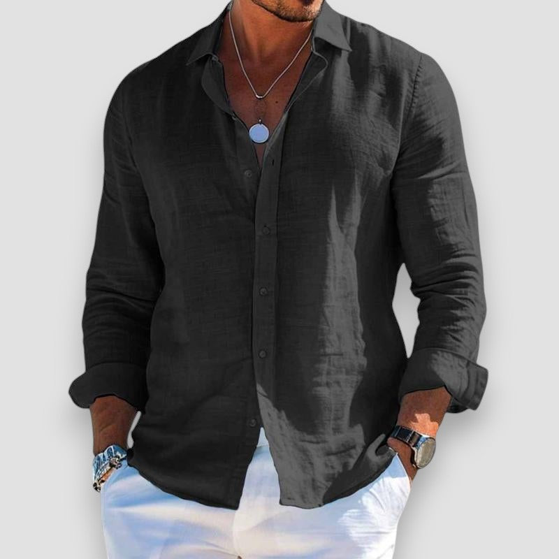 Christoper | Linen-Look Long Sleeve Button Shirt