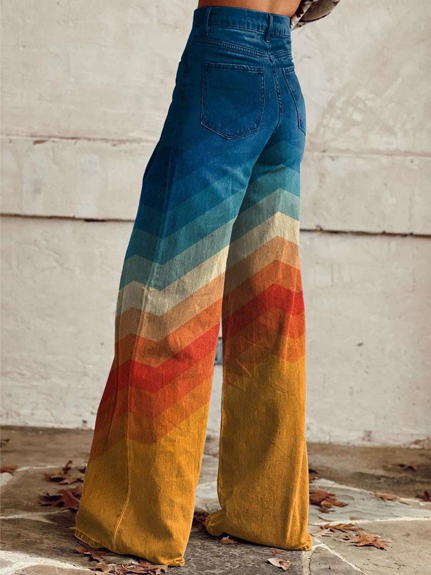 DESIA | Jeans High-Waisted Wide-Leg Chevron Gradient Print