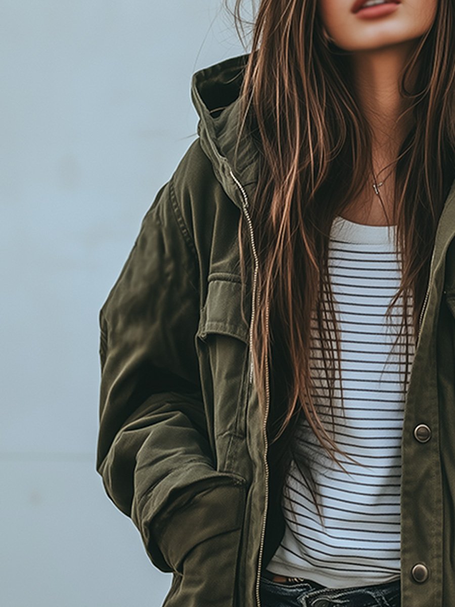 Naelani | Olive Hooded Utility Jacket