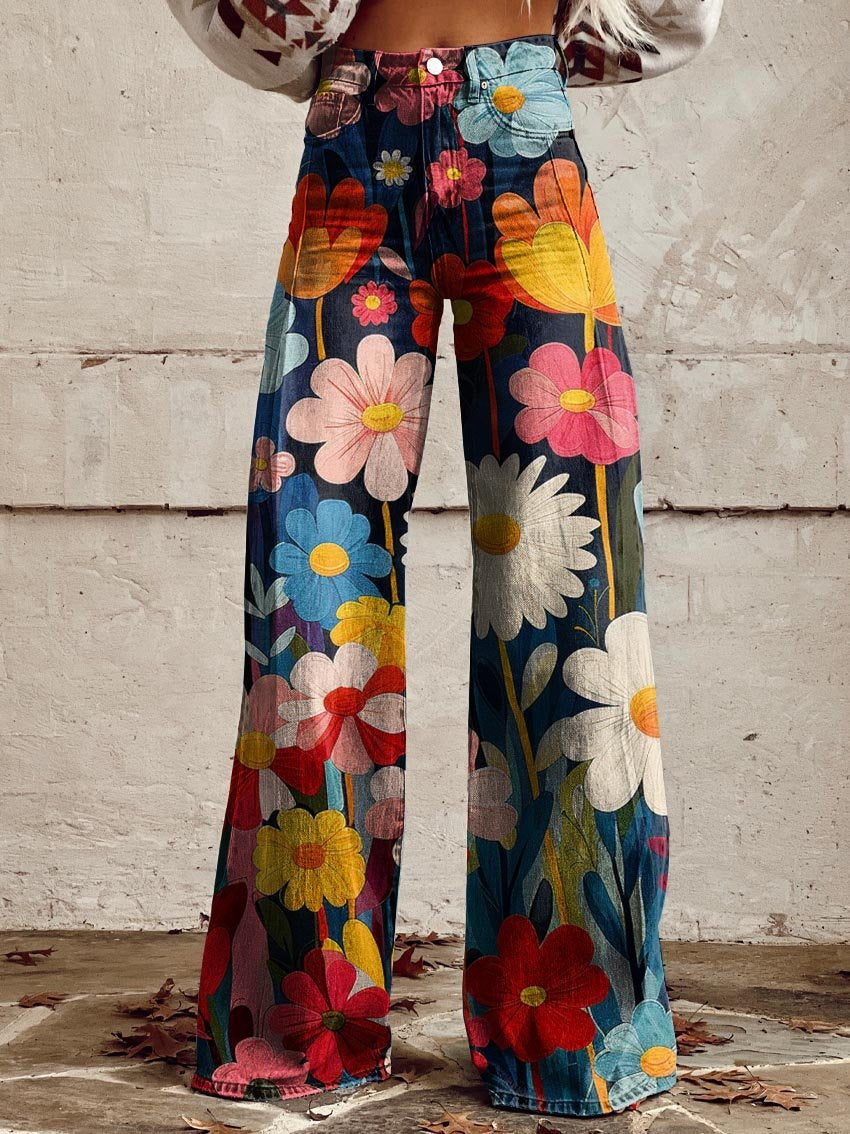 Brenna | Wide-Leg High-Waisted Floral Print Pants