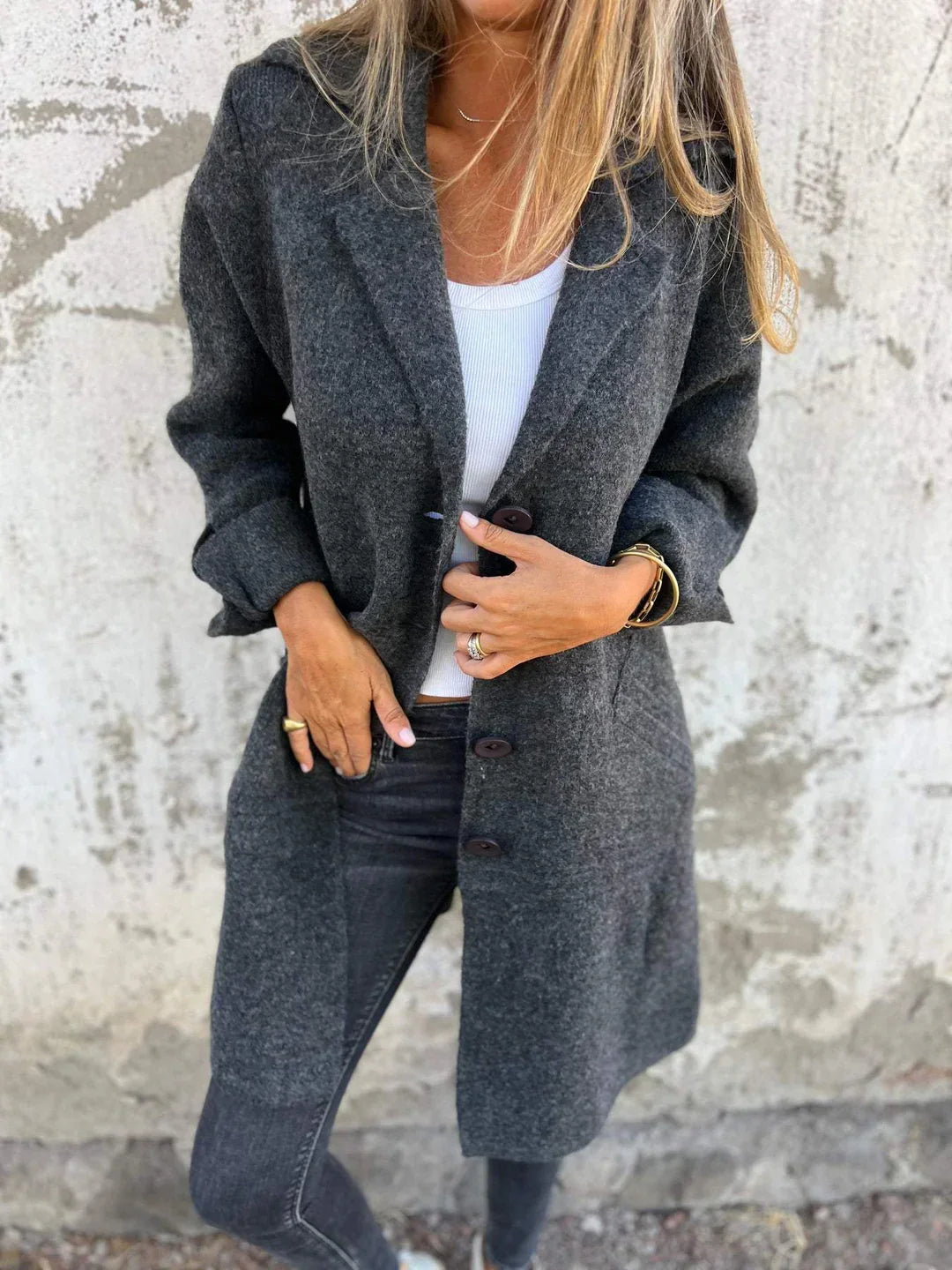 Baylea | Long Button Front Lapel Coat