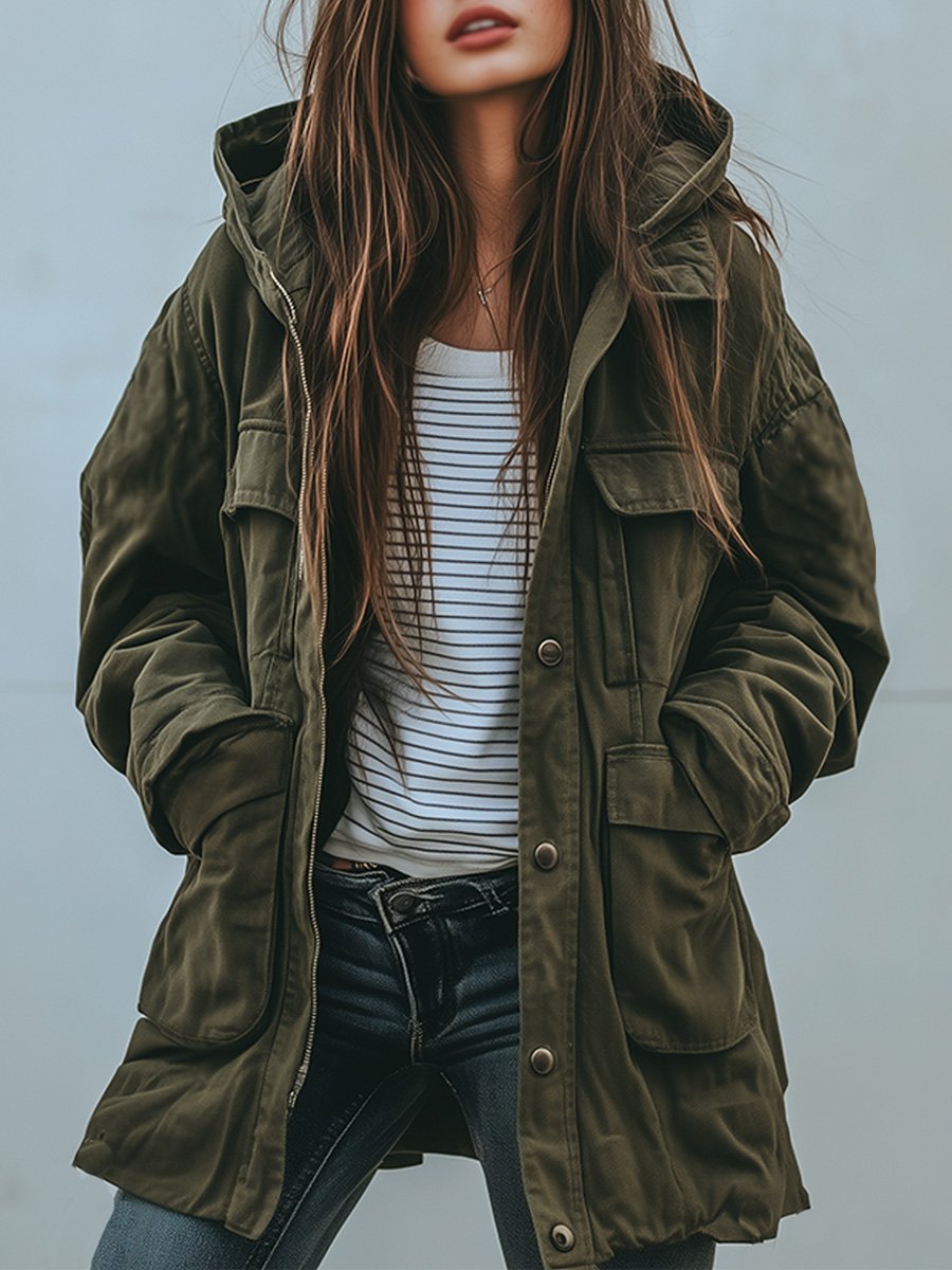 Naelani | Olive Hooded Utility Jacket