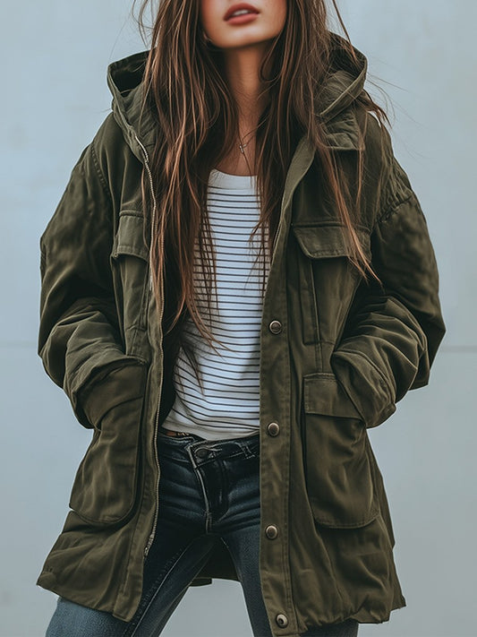 Naelani | Olive Hooded Utility Jacket