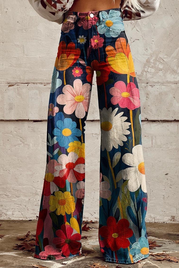 Mailin | Pants Wide Leg Denim Style Prints