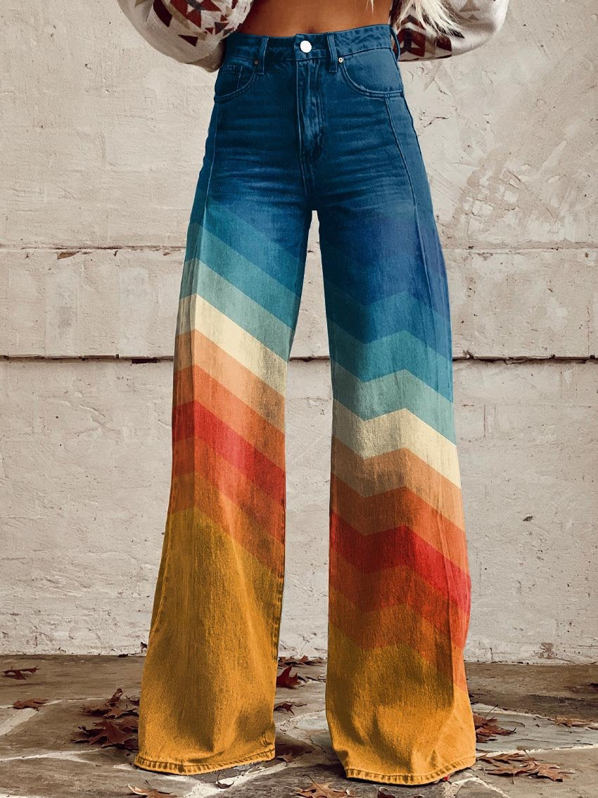 DESIA | Jeans High-Waisted Wide-Leg Chevron Gradient Print
