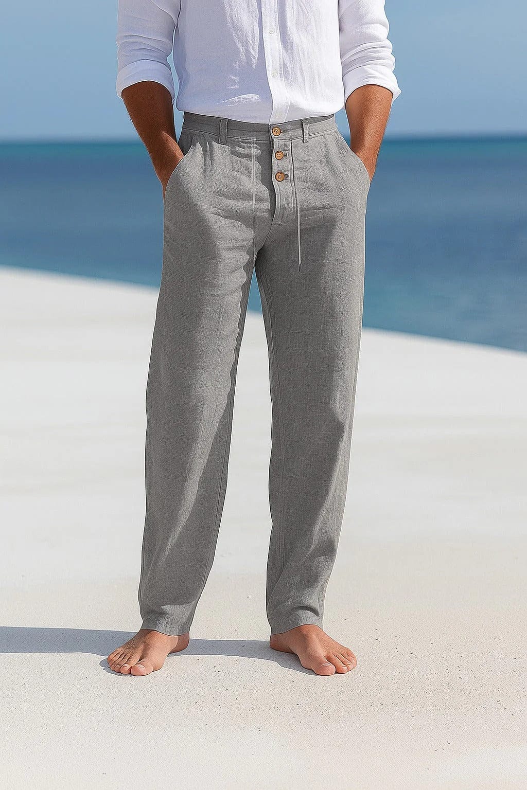 Jevaun | Linen Drawstring Straight Leg Trousers