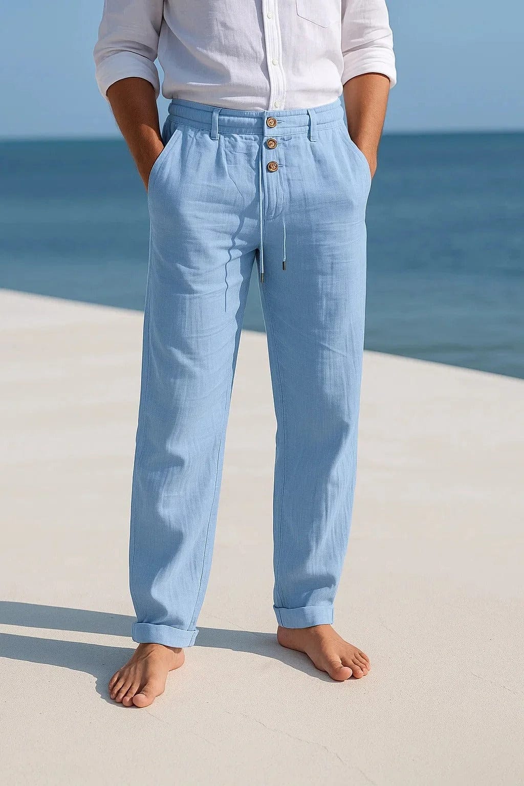 Jevaun | Linen Drawstring Straight Leg Trousers