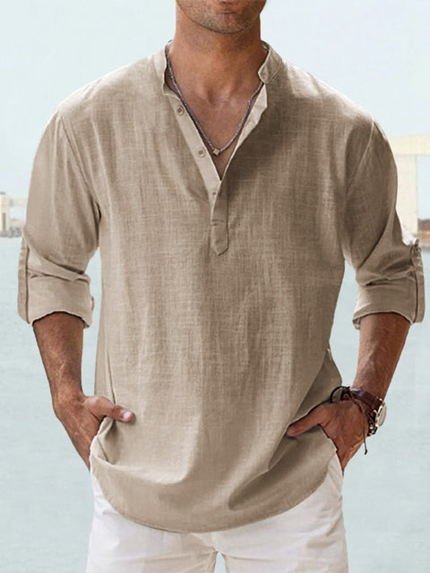 Leon | Henley Collar Roll Sleeve Shirt