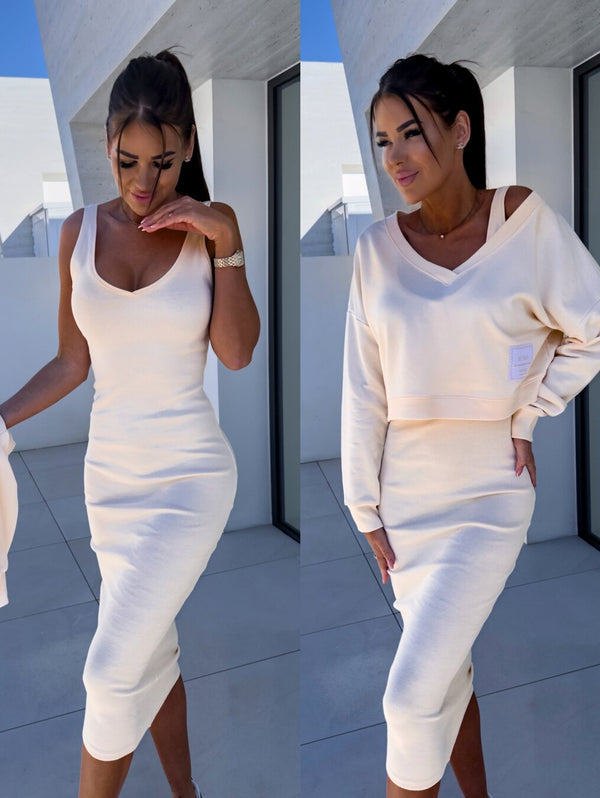 Latasha | Long Sleeve V-Neck Midi Dress Set