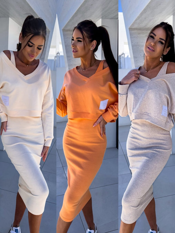 Latasha | Long Sleeve V-Neck Midi Dress Set