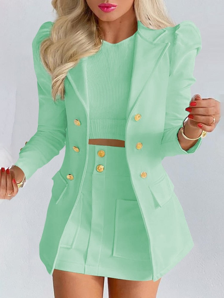 Manuela | Blazer and Mini Skirt Set With Buttons