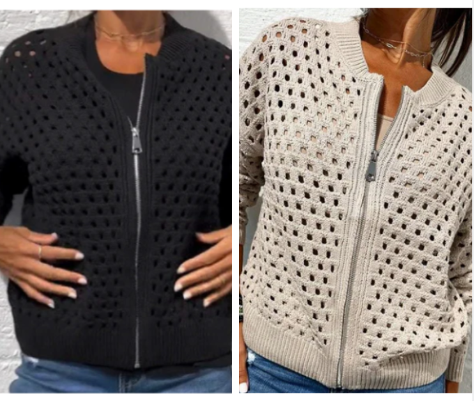 Raluca | Open Knit Zip Front Cardigan Jacket