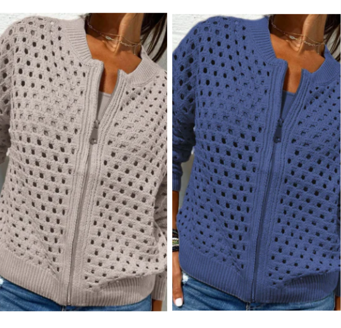 Raluca | Open Knit Zip Front Cardigan Jacket