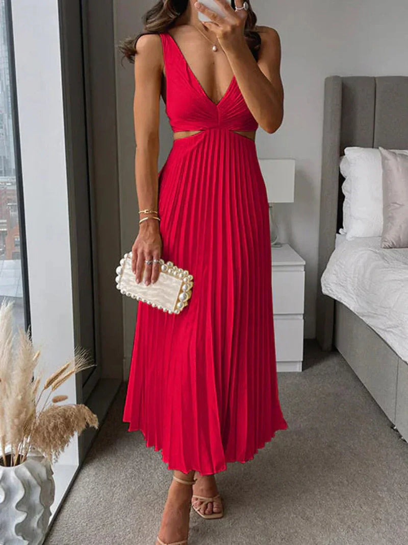Zampia | Sleeveless Pleated V-Neck Maxi Dress