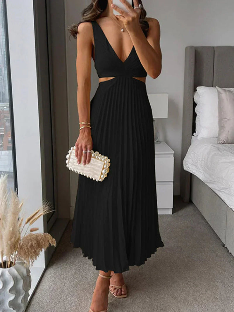 Zampia | Sleeveless Pleated V-Neck Maxi Dress