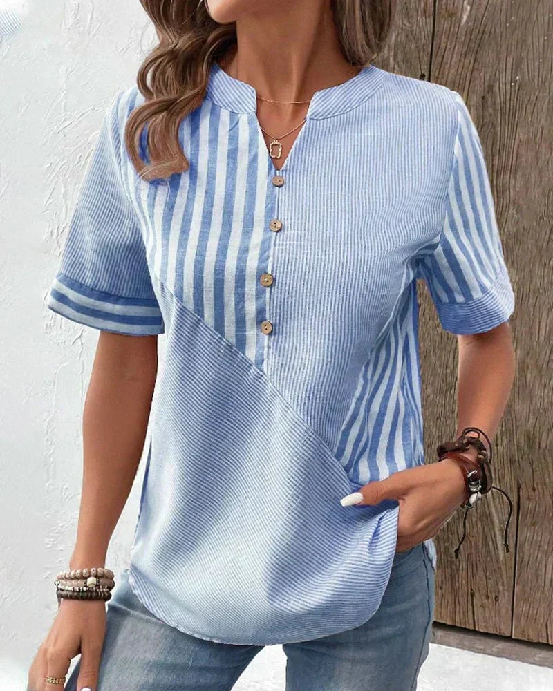 Monroe | Striped Short Sleeve Blouse with Buttons