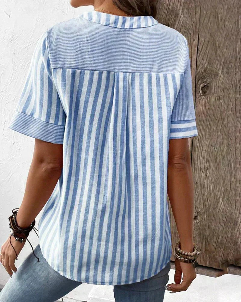 Monroe | Striped Short Sleeve Blouse with Buttons