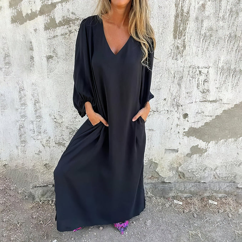 Loosia | Maxi Dress V Neck Long Sleeve