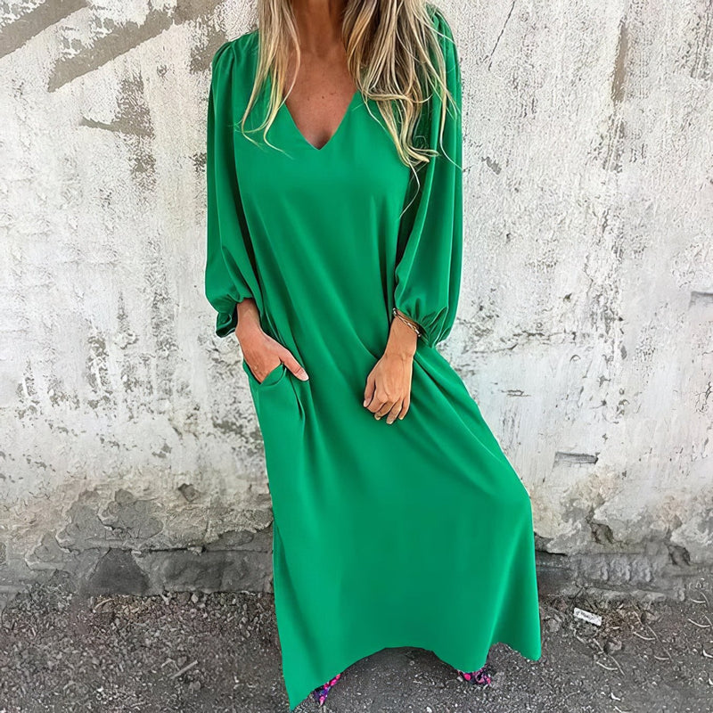 Loosia | Maxi Dress V Neck Long Sleeve