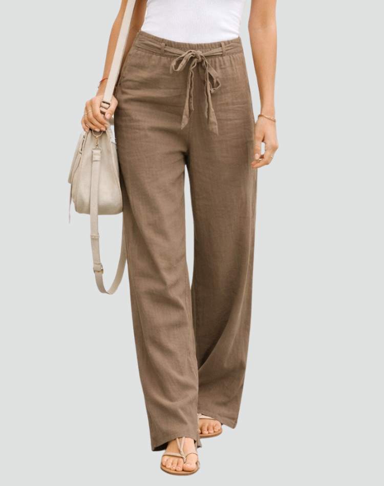 Sylviana | Linen Wide Leg Pants with Drawstring