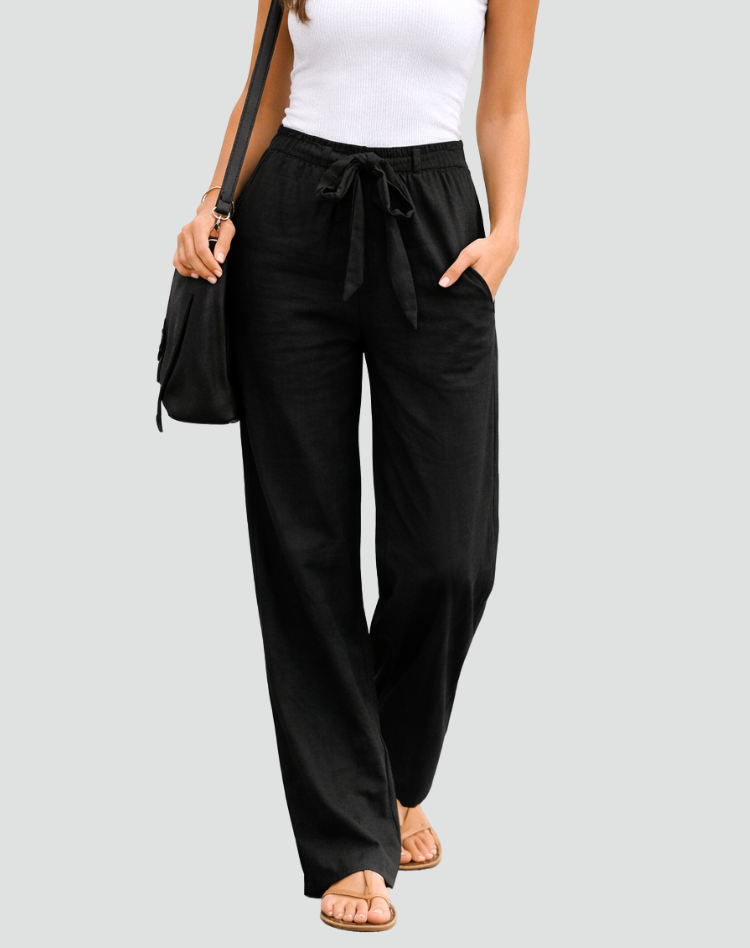 Sylviana | Linen Wide Leg Pants with Drawstring