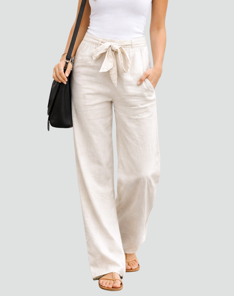 Sylviana | Linen Wide Leg Pants with Drawstring