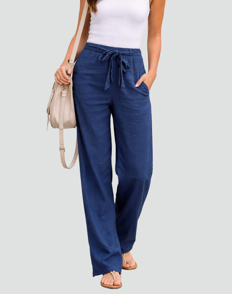 Sylviana | Linen Wide Leg Pants with Drawstring