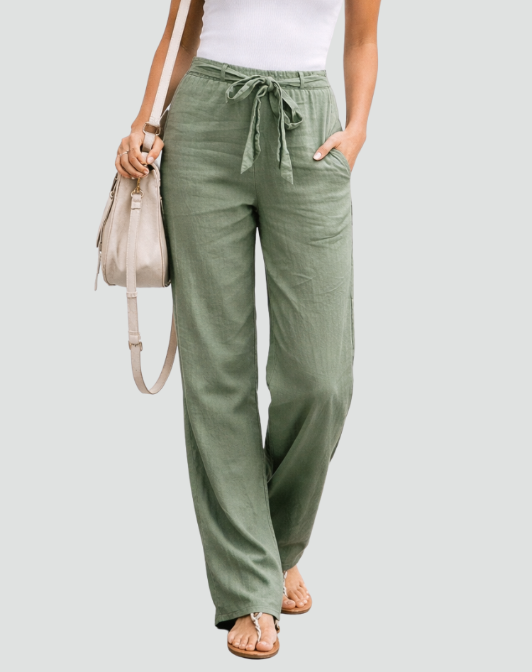 Sylviana | Linen Wide Leg Pants with Drawstring