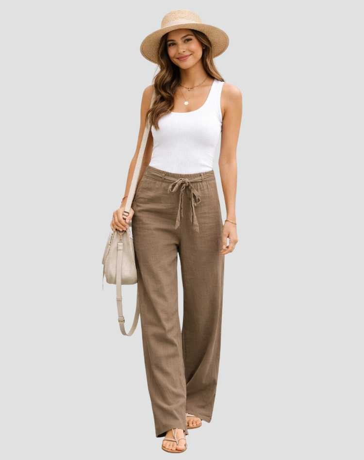 Sylviana | Linen Wide Leg Pants with Drawstring