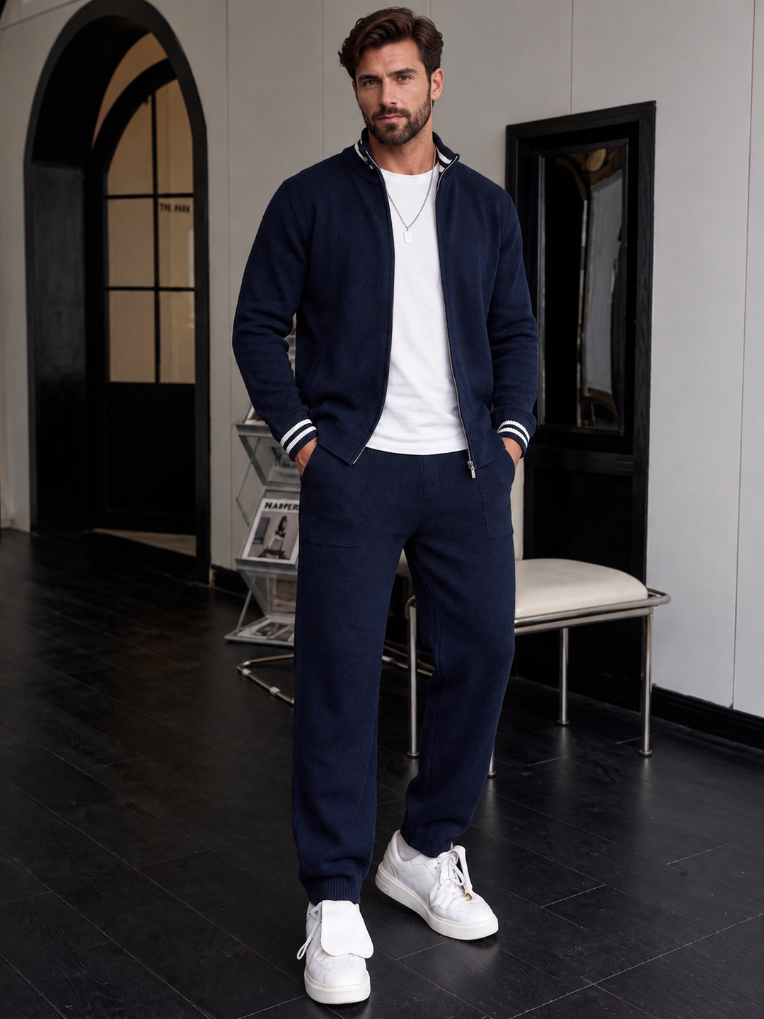 Arnold | Tracksuit With Navy Knit and Striped Cuffs