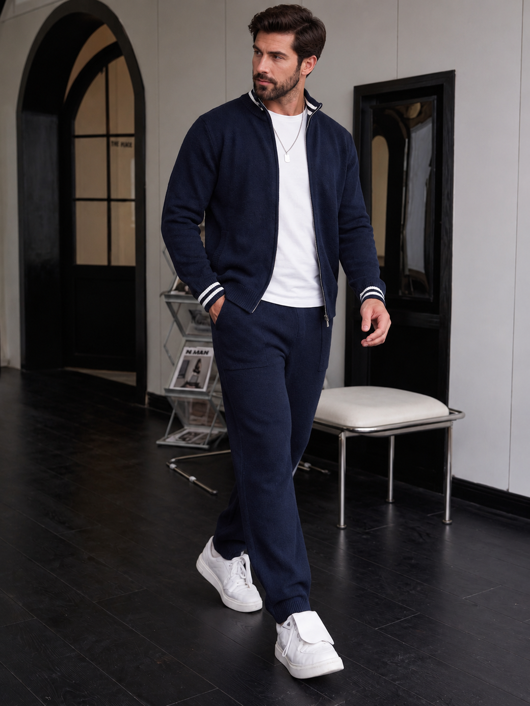 Arnold | Tracksuit With Navy Knit and Striped Cuffs