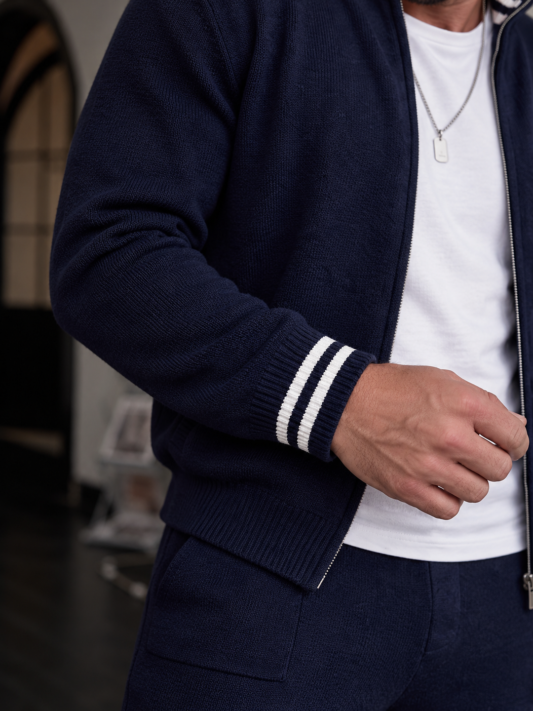 Arnold | Tracksuit With Navy Knit and Striped Cuffs