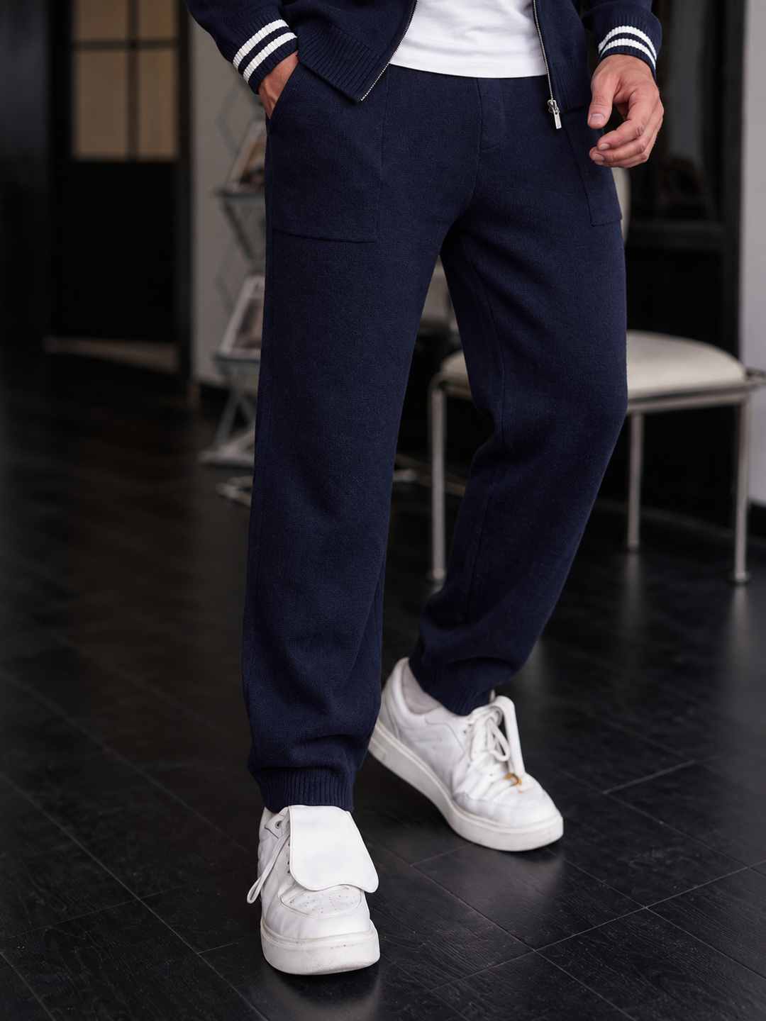 Arnold | Tracksuit With Navy Knit and Striped Cuffs