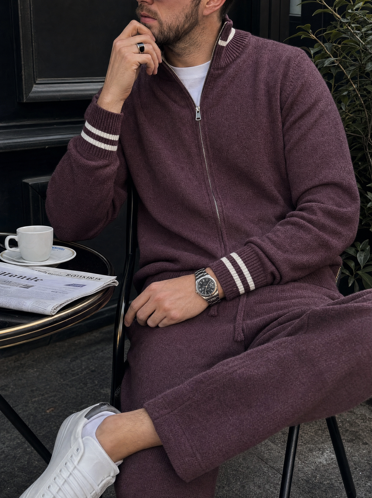 Ludwig | Tracksuit With Plum Knit and Striped Trim