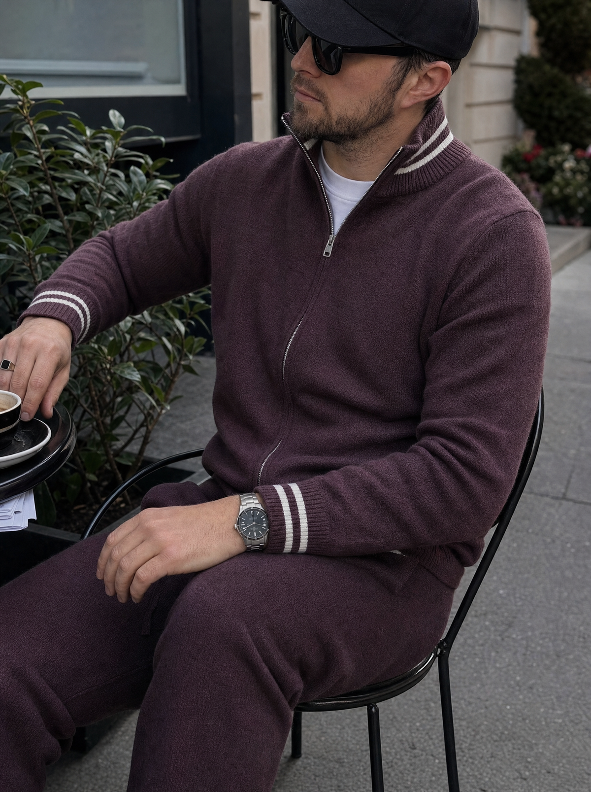 Ludwig | Tracksuit With Plum Knit and Striped Trim