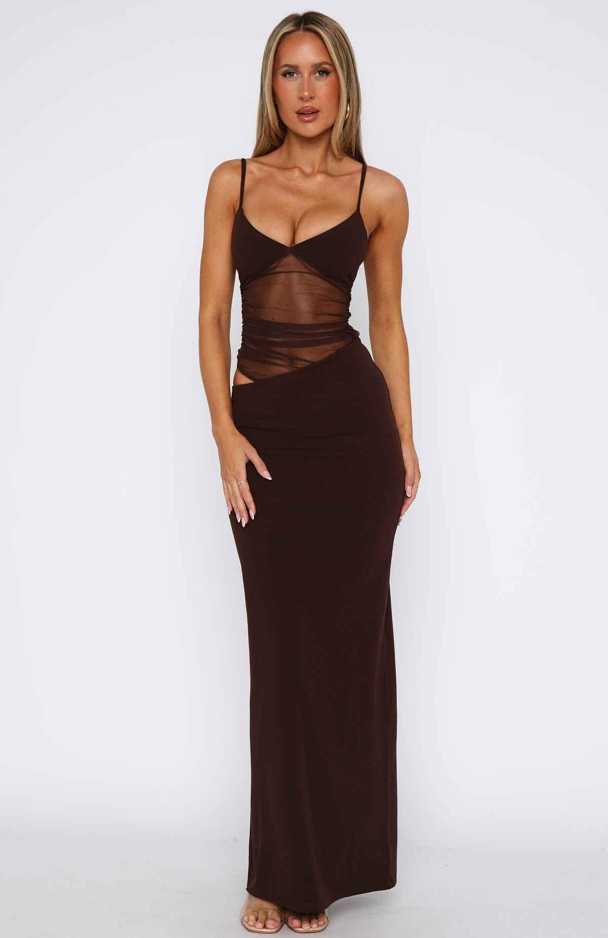 Aisling | Mesh Cutout Spaghetti Strap Maxi Dress