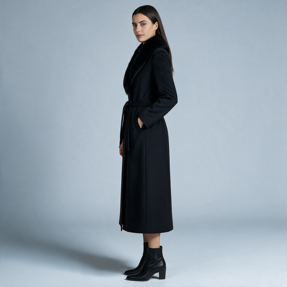 Sallie | Coat With Plush Collar and Waist Belt