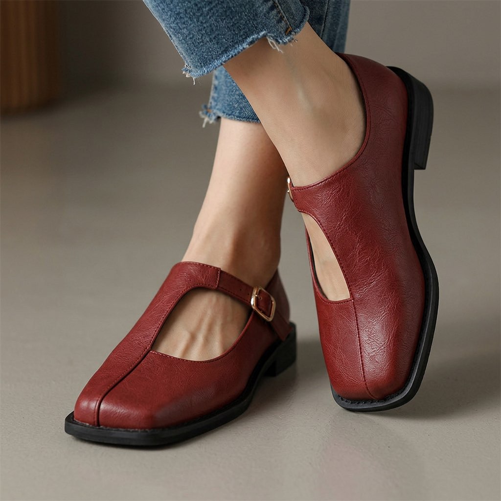 Alva | Vintage Square Toe Buckle Strap Shoes
